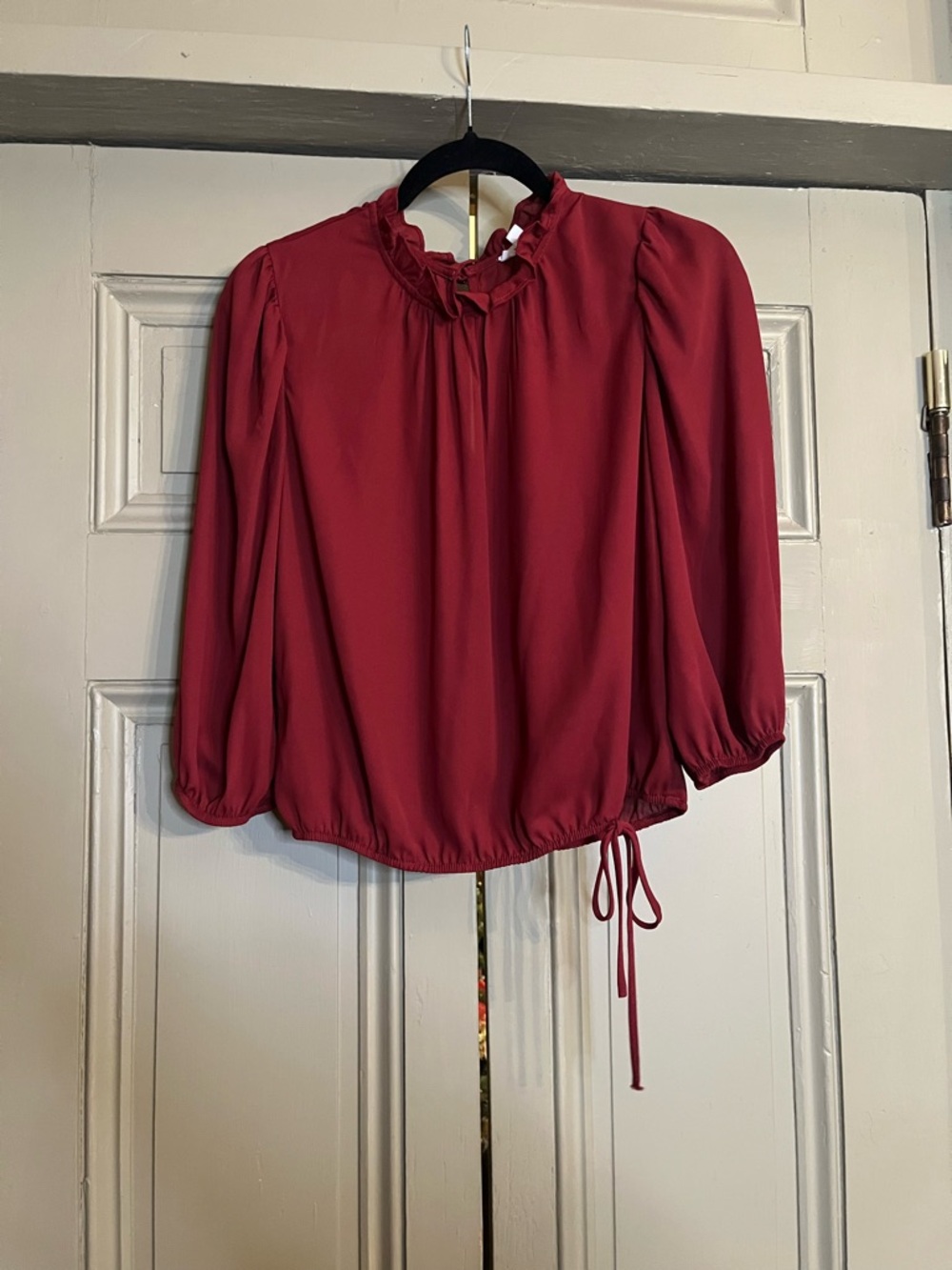 Lily Star Deep Red Ruffle-Neck Blouse